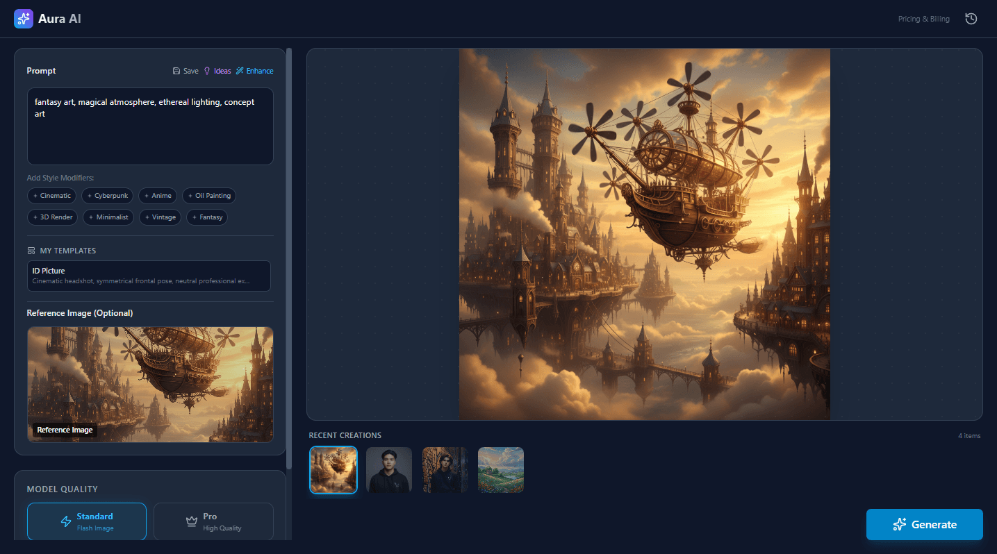 Aura AI: Advanced Image Generation & Editing